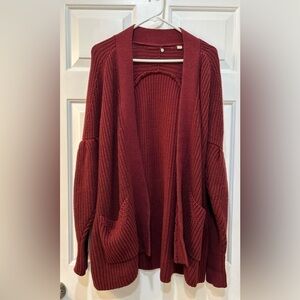 Anthropologie Knitted Knotted Burgundy Open Cardigan Sweater Sz S Holiday Casual